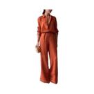 Conjunto Feminino De Verão Em Duas Peças: Camisa Com Gola E Calças De Perna Larga, Estilo Para O