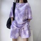Conjunto Feminino De Verão Tie Dye Em Duas Peças, Confortável E Solto, Com Calças Curtas De Cintura Conjunto Feminino De Verão Tie Dye Em Duas Peças, Confortável E Solto, Com Calças Curtas De Cintura