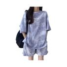 Conjunto Feminino De Verão Tie Dye Em Duas Peças, Confortável E Solto, Com Calças Curtas De Cintura Conjunto Feminino De Verão Tie Dye Em Duas Peças, Confortável E Solto, Com Calças Curtas De Cintura