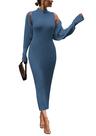 Conjunto Feminino de Vestido Maxi de Malha 2 Peças PRETTYGARDEN L Azul