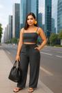 Conjunto Feminino Duna Blusa Com alça ajustável e Calça Wide Sofisticado Casual