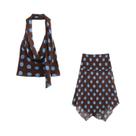 Conjunto Feminino Elegante Com Top Sem Costas E Saia Com Estampa De Bolinhas, Moda Primavera-verão