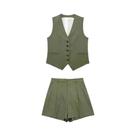 Conjunto Feminino Elegante De Colete E Calça: Colete Decote V E Shorts Slim De Cintura Alta Para