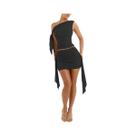 Conjunto Feminino Elegante De Top Plissado E Saia Curta Em Cor Sólida Para O Verão E Praia