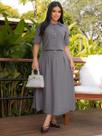 Conjunto Feminino Elegante Social para Trabalho Blusa e Manga Curta Cor:CinzaTamanho:M