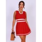 Conjunto Feminino Elegante Tricot Premium Regata Gola Polo Listrado + Saia Rodada Verão Conjunto Feminino Elegante Tricot Premium Regata Gola Polo Listrado + Saia Rodada Verão