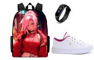 Conjunto Feminino Escolar Bolsa Mais Tenis E Relogio Infantil Volta As Aulas