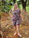 Conjunto Feminino Estampado Liganete Senhoras e Senhoritas Bermuda, Blusa Camiseta Com ou Sem Mangas