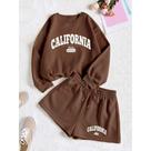 Conjunto Feminino Gola Careca E Short Moletom Estampado Slogan Califórnia