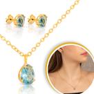 Conjunto Feminino Gota Azul Claro Banhado Corrente E Brinco