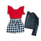 Conjunto Feminino Infantil Body Saia Xadrez E Jaqueta Menina