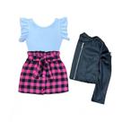 Conjunto Feminino Infantil Body Saia Xadrez E Jaqueta Menina
