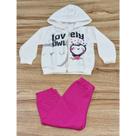 Conjunto Feminino Infantil Com Capuz Inverno Bege Corujinha