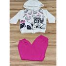 Conjunto Feminino Infantil Inverno Com Capuz Bege e Rosa 1