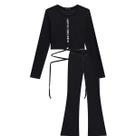 Conjunto Feminino Inverno Be Happy de Blusa Top Cropped e Calça Flaire em Canelado VIC&VICKY Cor:PretoTamanho:12