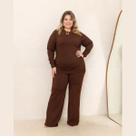 Conjunto Feminino Inverno Moletinho Pantalona e Manga Longa Plus Size