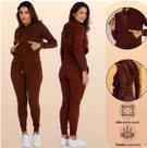Conjunto Feminino Jogger Inverno Calça e Blusa Canguru C Capuz Tipo Moletom Para o Frio Lycra