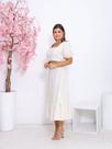 Conjunto Feminino Linho Premium Saia Midi e Blusa Manga Bufante Fashion