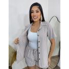 Conjunto Feminino Listrado Camisa e Shorts Tecido Duna