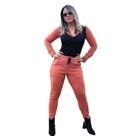 Conjunto Feminino Malha Crepe Calça Jogger Moda Frio Bicolor