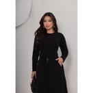 Conjunto Feminino Midi em Moletinho Blusa Manga Longa + Saia Cintura Ajustável Elegante