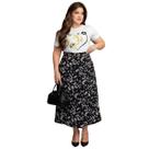 Conjunto Feminino Moda Evangélica Casual Saia Midi com Cinto Blusa Estampada em Viscolycra Elegante