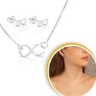 Conjunto Feminino Modelo Infinito Prateado Colar Brinco