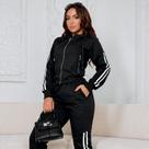 Conjunto Feminino Moletom Casual Com Zíper Capuz E Listra Lateral Calça Jogger Aerolook Confortável