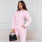 Conjunto Feminino Moletom Casual Com Zíper Capuz E Listra Lateral Calça Jogger Aerolook Confortável Conjunto Feminino Moletom Casual Com Zíper Capuz E Listra Lateral Calça Jogger Aerolook Confortável