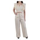 Conjunto Feminino Pit Bull Cropped e Calça Bege Caqui - 8500
