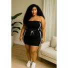 Conjunto Feminino Plus Size Anarruga Short-Saia Amarração fake Listras Laterais Top Faixa Bojo 44 50 Conjunto Feminino Plus Size Anarruga Short-Saia Amarração fake Listras Laterais Top Faixa Bojo 44 50