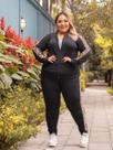 Conjunto Feminino Plus Size Calça Blusa Com Ziper Crepe