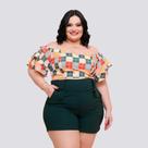 Conjunto Feminino Plus Size Cropped Ciganinha e Short 0270 Conjunto Feminino Plus Size Cropped Ciganinha e Short 0270