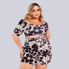 Conjunto Feminino Plus Size Cropped Short Estampado 46 ao 50 0192