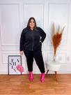 Conjunto Feminino Plus Size Em Plush Preto com Listra Pink Conjunto Feminino Plus Size Em Plush Preto com Listra Pink