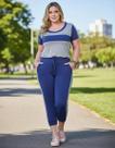 Conjunto Feminino Plus Size Esportivo Malha Soft Bicolor Azul e Cinza Conjunto Feminino Plus Size Esportivo Malha Soft Bicolor Azul e Cinza
