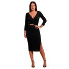 Conjunto Feminino Plus Size Slim Transpassada Cropped Envelope Saia Midi Fenda Conjunto Feminino Plus Size Slim Transpassada Cropped Envelope Saia Midi Fenda