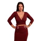 Conjunto Feminino Plus Size Slim Transpassada Cropped Envelope Saia Midi Fenda