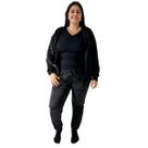 Conjunto Feminino Plush Capuz Moda Blogueira Plus size Frio COR:PRETOTAMANHO:G2