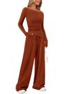 Conjunto Feminino PRETTYGARDEN de Dois Peças para Lazer Vermelho Tijolo M