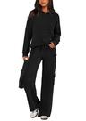 Conjunto Feminino PRETTYGARDEN Moletom com Capuz e Calça Cargo Preta G