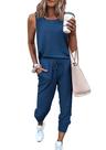 Conjunto Feminino PRETTYGARDEN Regata e Calça Moletom Azul M