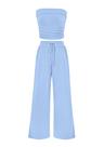 Conjunto Feminino PRETTYGARDEN Top sem alça em Tricô Canelado Calça Pantalona Larga - Azul
