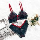Conjunto Feminino Rendado Bicolor Lingerie Sexy Sem Bojo Com Forro Estilo Luxo