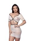 Conjunto Feminino Rendão Arrastão Blusa Cropped Saia Transparente