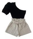 conjunto feminino saia bege e camisa preta tamanho único g conjunto feminino saia bege e camisa preta tamanho único g