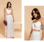 Conjunto Feminino Saia + blusa branco crepe twill tamanho M