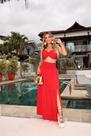 Conjunto Feminino Saia Longa Com Fenda Lateral E Cropped Estilo Laço Talita