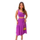 Conjunto Feminino Saia Longa Midi Cintura Alta e Cropped Forrado com Botões Elegante para Festas, Casamento e Eventos Sociais