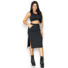 Conjunto Feminino Saia Midí e Cropeed Elegante Casual